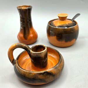 Ineke Vant Riet Signed Ceramic Jam Jar Lid Spoon Candle Holder Vase Set READ
